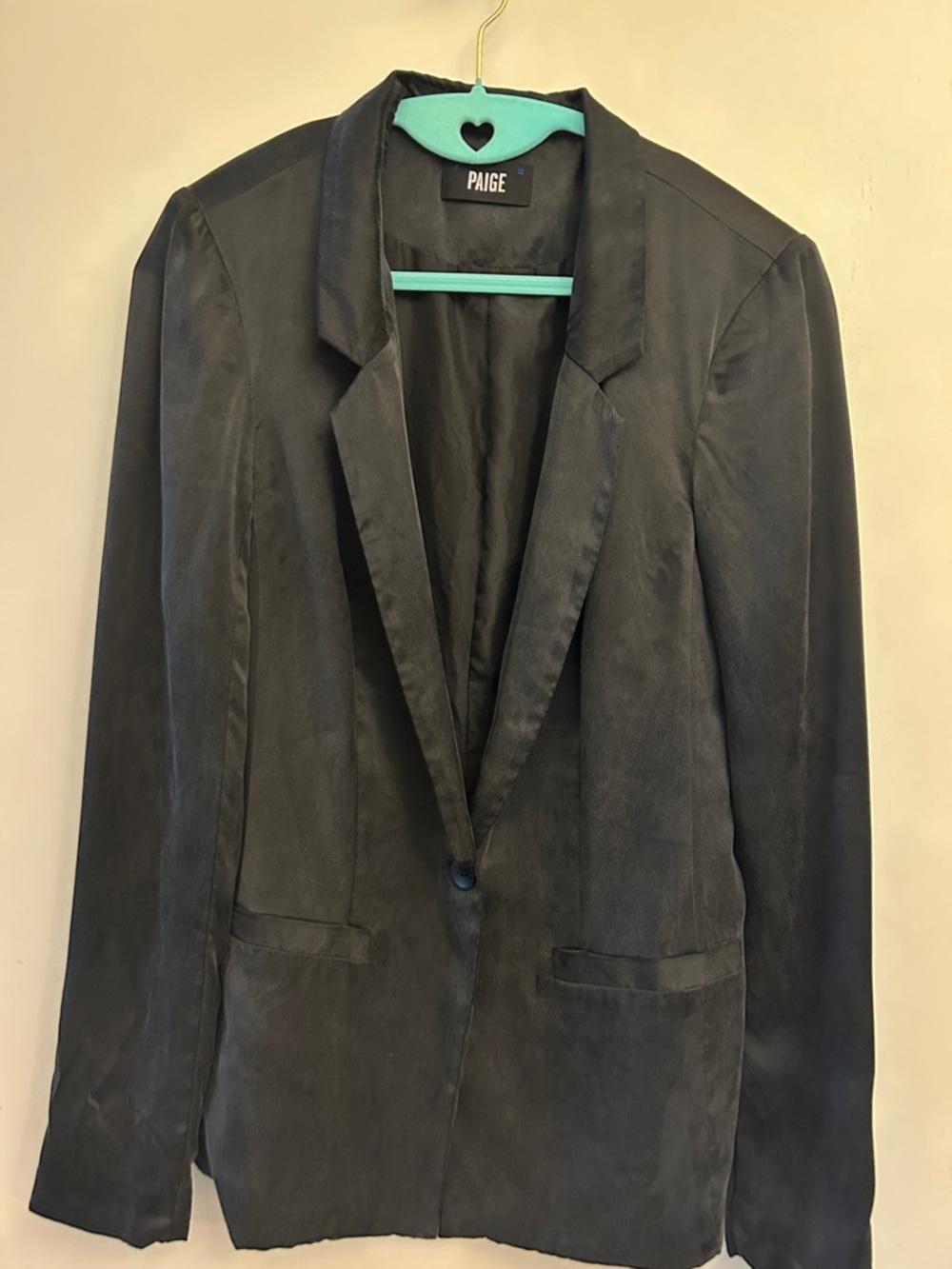 PAIGE Black Satin-Trim Single-Button Blazer